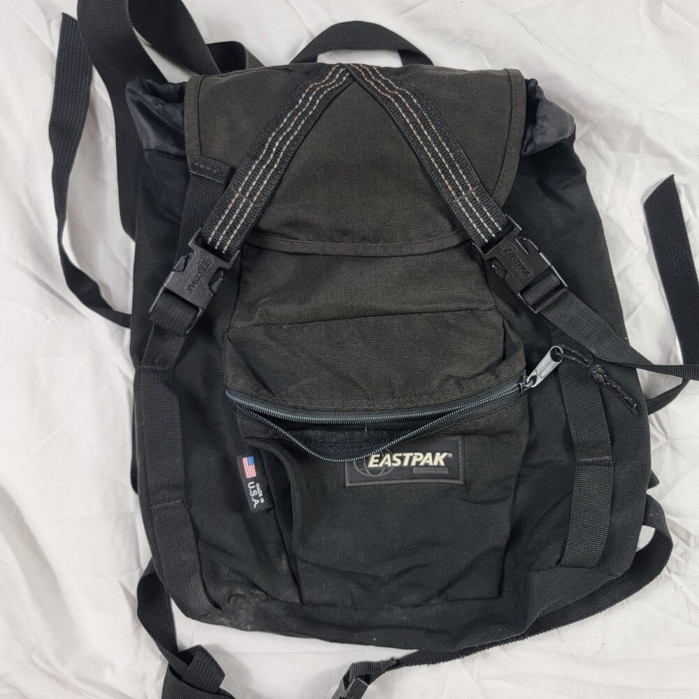 Vintage Eastpak Black Backpack Made In USA Casual Outdoors School Travel